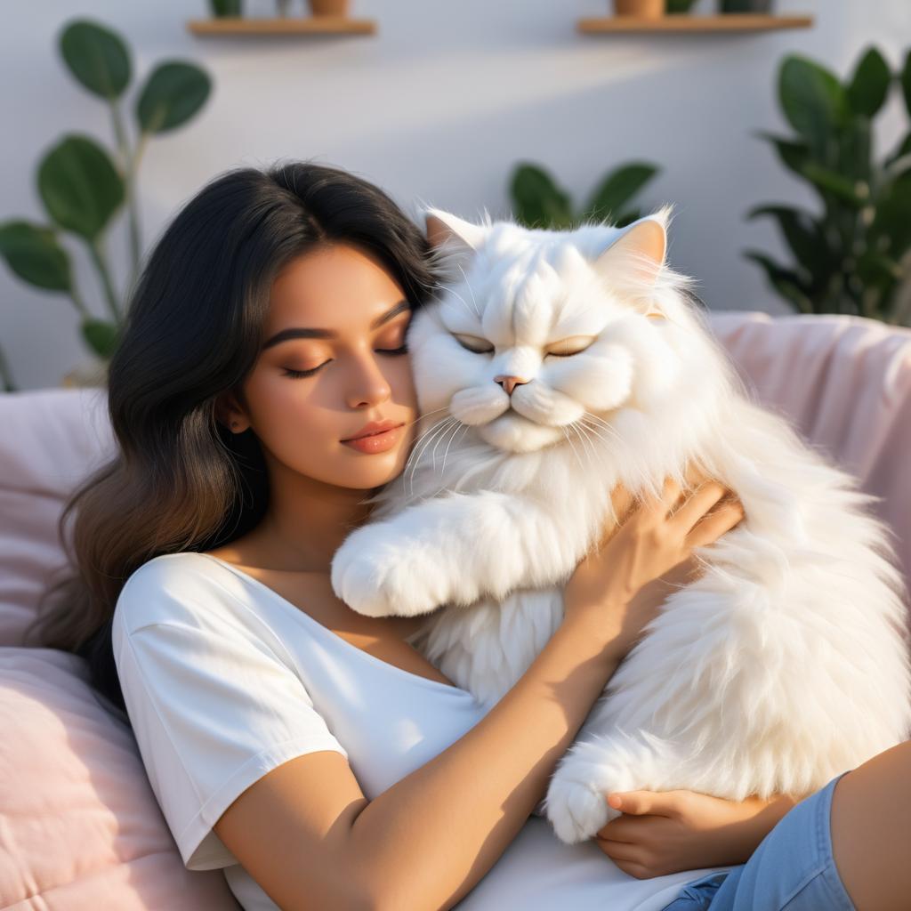 Cozy Moment with a Persian Cat