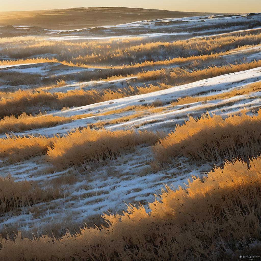 Abstract Frosted Moor Under Golden Sunlight