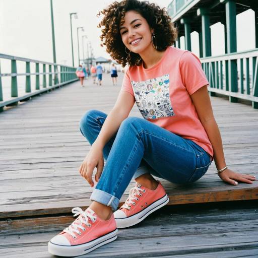 Smiling Young Woman Sitting on Boardwalk Pier