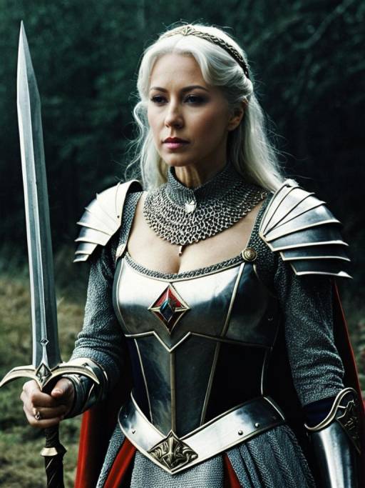 Woman in Medieval Warrior Armor with Sword