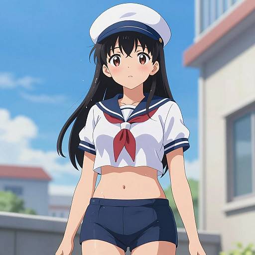 Anime Girl in Sailor Outfit Outdoors