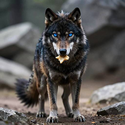 Full-Body Black Wolf Pokemon Eating