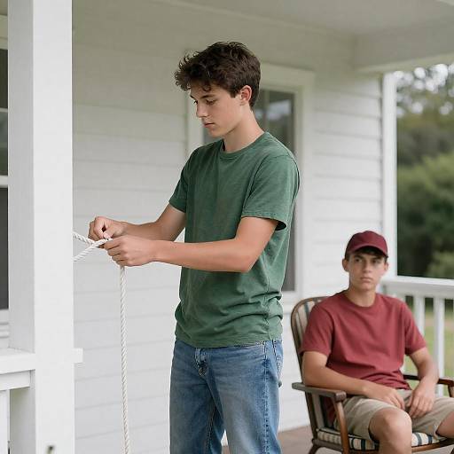 Teenage Boys on a Quaint Porch