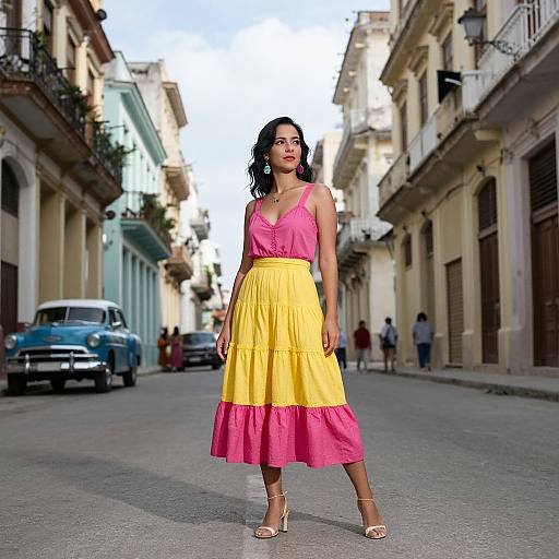 Woman in Bright Dress in Havana
