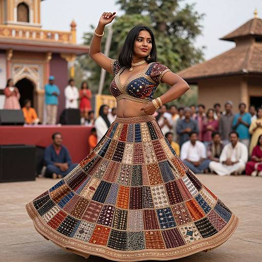Confident Woman Dancing in Tribal Lehenga