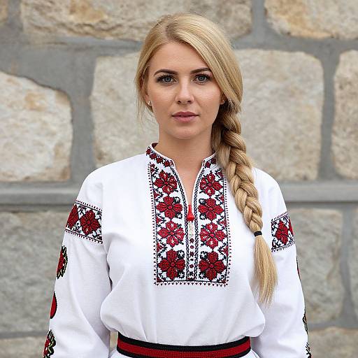 Blonde Woman in Traditional Bulgarian Attire