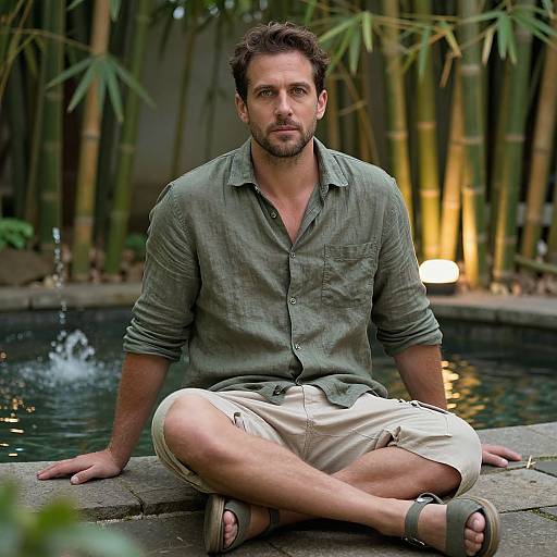 Man in Serene Bamboo Garden