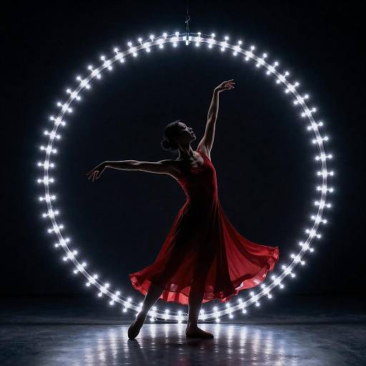 Dramatic Dancer in Red Dress with Lights