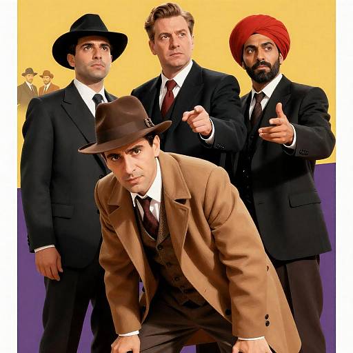 Vintage Film Poster with Four Men in Classic Attire