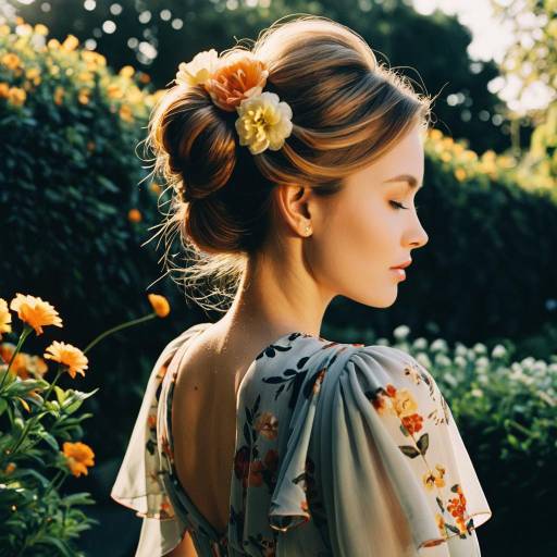 Elegant Floral Half-Updo in Garden Setting Elegant Floral Half-Updo in Garden Setting