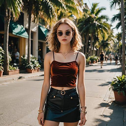 Trendy teenage street fashion in tropical city