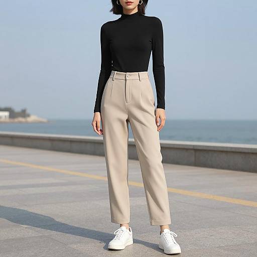 Chic Seaside Fashion: A Confident Stroll