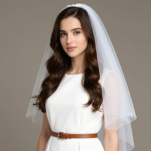 Girl in White Dress with Veil