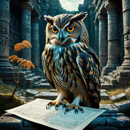 Cunning Owl Ulysses in Dark Fantasy Ruins Cunning Owl Ulysses in Dark Fantasy Ruins