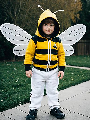Boy in Bee Hoodie Costume (Hood Up)