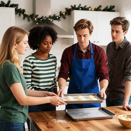 Cozy Kitchen Baking Scene with Friends