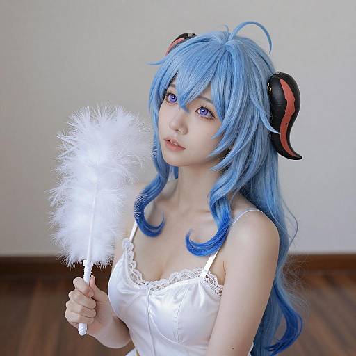 Young Woman with Blue Hair and Feather Duster