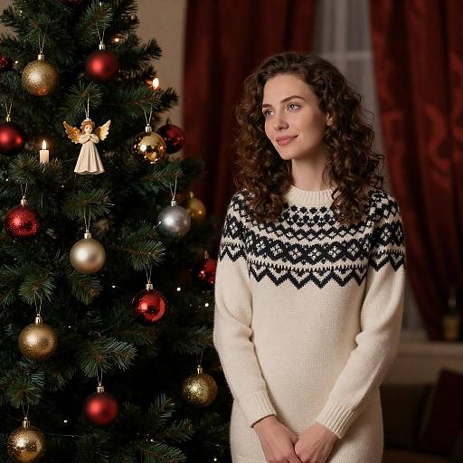 Cozy Christmas Scene with Smiling Woman