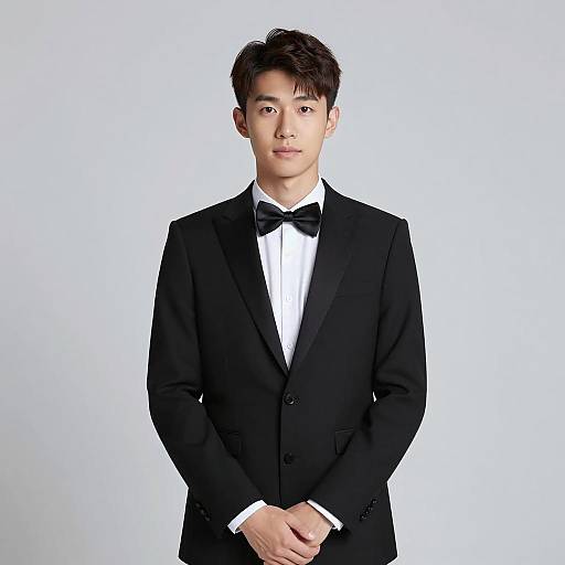 Young Asian Man in Black Tuxedo