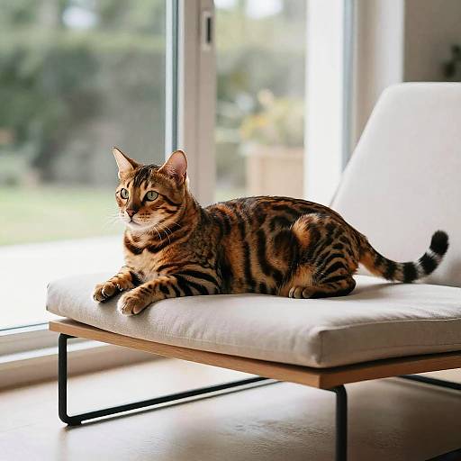 Photorealistic Bengal Cat on Chaise Lounge