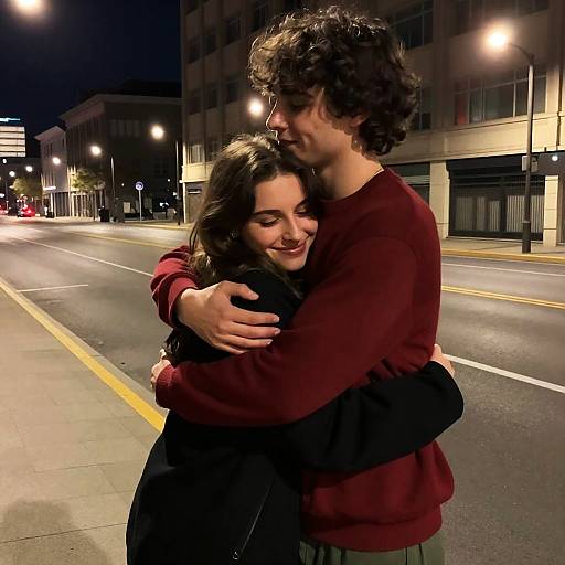 Warm Night Hug on City Street