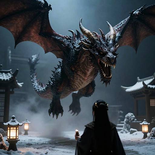 Menacing Dragon in a Snowy Landscape
