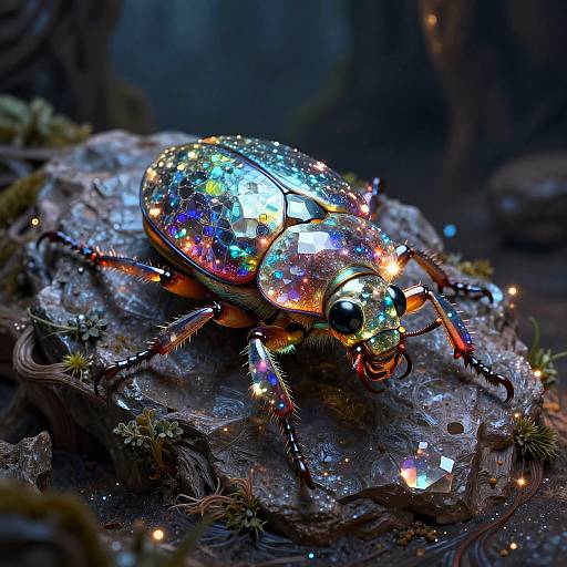 Glowing Crystal Beetle in Enchanted Cave