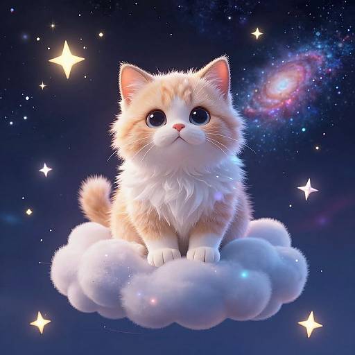 Whimsical Cosmic Cat on Cloud