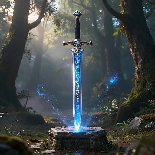 Mystical Ancient Sword in Enchanted Forest