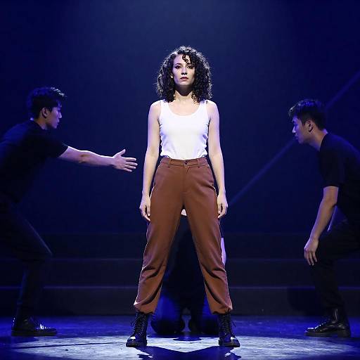 Blue-Lit Stage: Confident Woman Centered