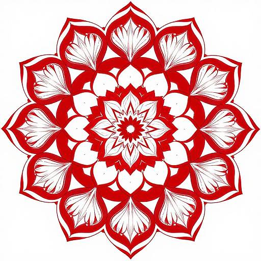 Serene Red and White Blossom Mandala