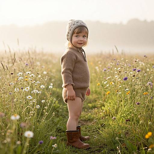 Innocent Child in Sunlit Meadow