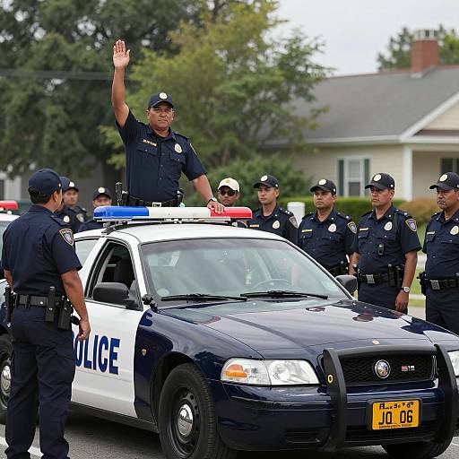 Police Officers Gathered Around Patrol Car