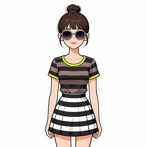 Stylish Smiling Woman in Striped Outfit