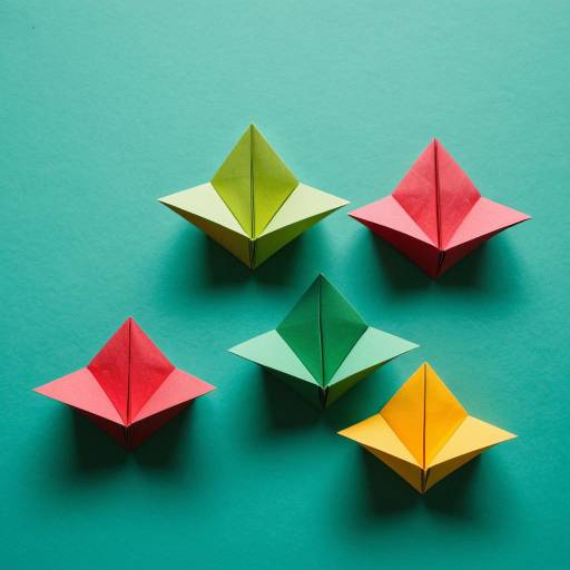 Colorful Origami Paper Boats on Blue Background