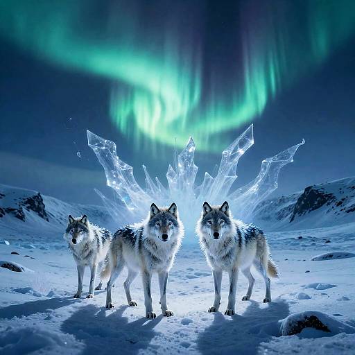 Aurora Glacial Spectral Wolves in Tundra