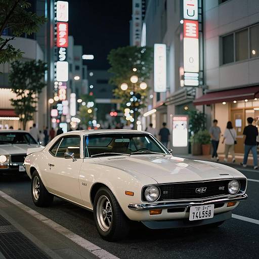 1970 Chevrolet Camaro on Neon-lit Tokyo Street at Night