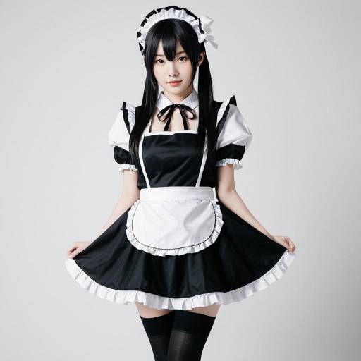 Young Woman in Black and White Maid Cosplay Outfit