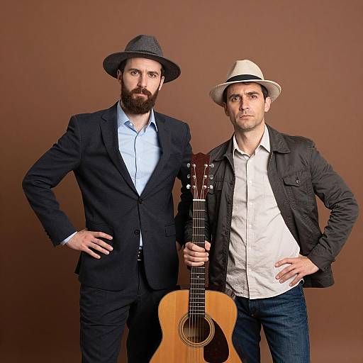 Serious Duo Against Brown Background