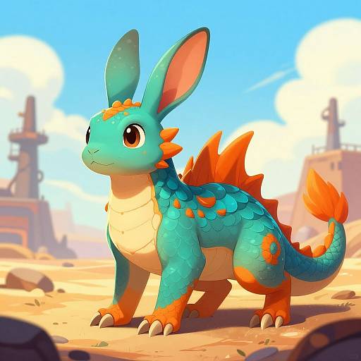 Turquoise Dragon-Rabbit Fantasy Creature