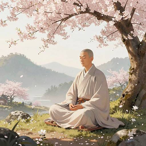 Serene Monk Meditating in Mountain Temple