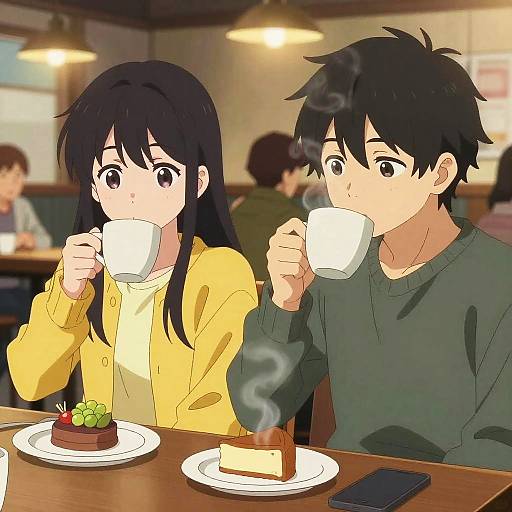 Anime Characters Cozy Cafe Scene