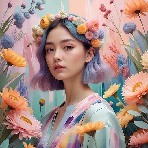 Woman in Floral Garden Wearing Hat