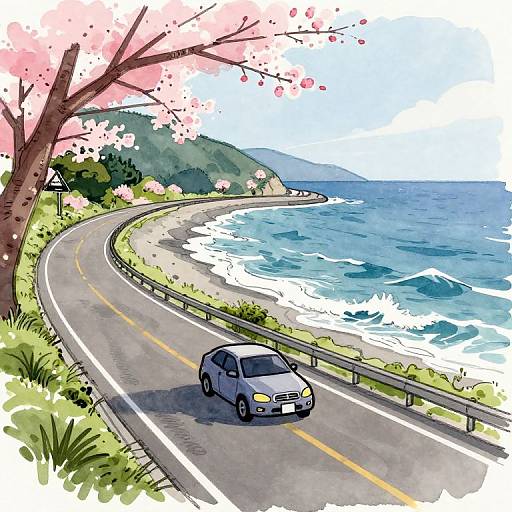 Eerie Coastal Highway Watercolor Sketch