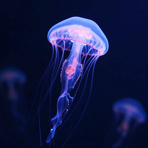 Luminous Neon Jellyfish in Ocean Trench