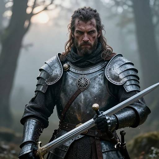 Medieval Warrior at Dawn Mist