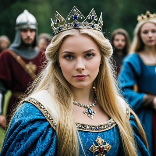 Medieval Princess in Blue Dress with Crown
