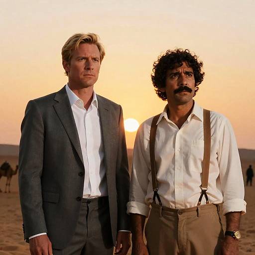 Two Men Standing in Desert Sunset