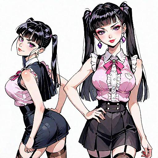 Anime Girl in Pink and Black Outfit