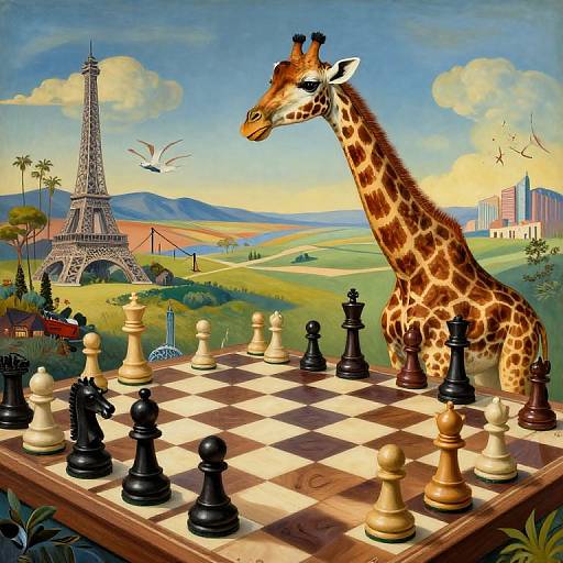 Surreal Chessboard with Dreamland Landmarks